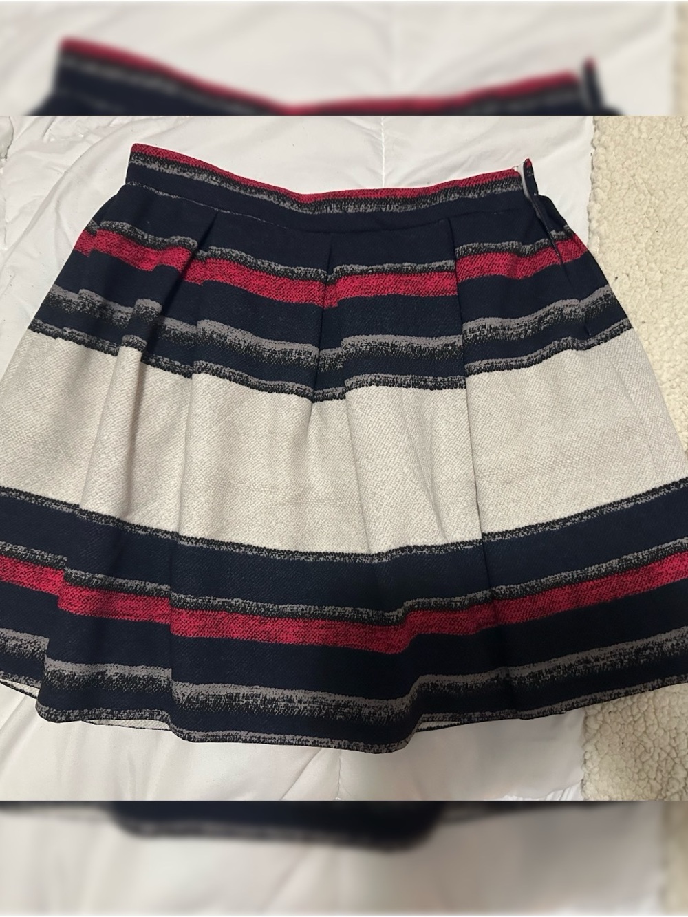 NWD Zara Navy, Ivory & Red Striped Pleated A-Line Skirt